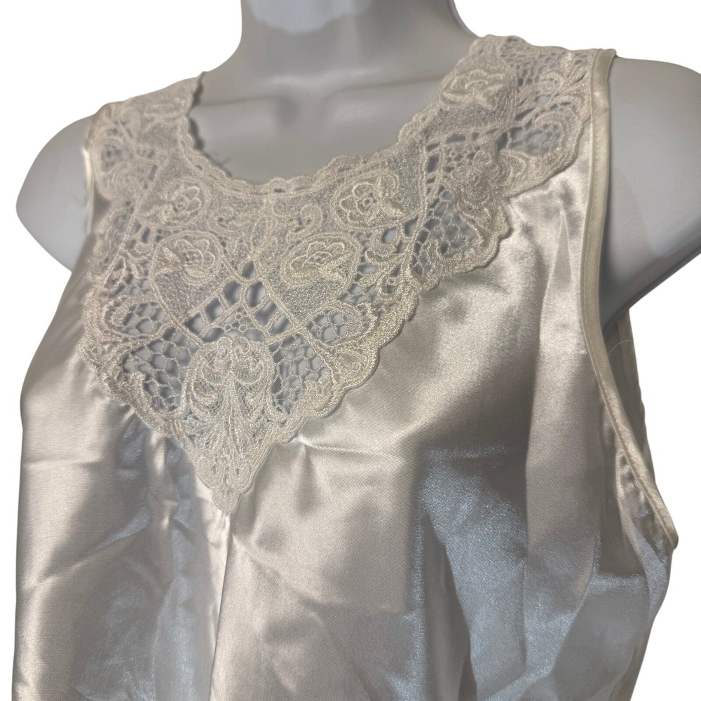 Cinema Etoile White Satin Lace Trim Tank Top Lingerie Medium